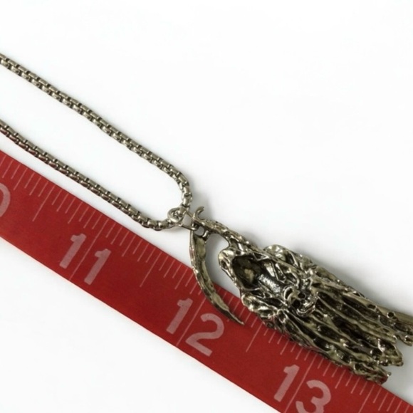 Grim Reaper Skull Pendant Necklace, Silver‑Tone Gothic Biker – NWOT - Picture 14 of 15